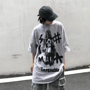 Grafiti trumpas rankovės vyrų madingo Japonų velnias mergina spausdinti atsitiktinis marškinėliai TEES