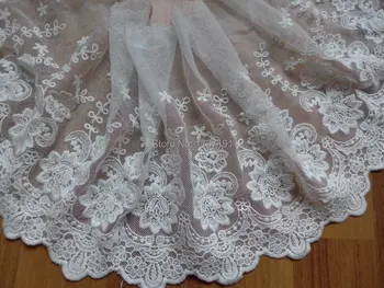 Gražus Baltos spalvos, Siuvinėta Akių Nėrinių Audinio Apdaila 7.48 colių pločio Vestuvių Suknelė Vestuvių Suknelė Prekių Vienas Kiemas