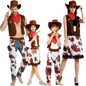 Helovinas šalis kaubojaus kostiumas suaugusiems berniukas ir mergaitė cowgirl cosplay vakarų puošniai apsirengti karnavalas kostiumas vaiko drabužių
