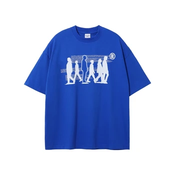 High Street Spausdinti Blue Vintage Nelaimės T-Shirts Streetwear Moterų Retro Harajuku Negabaritinių Vatos Pagaliukai Tees Streetwear Hip-Hop
