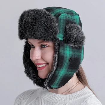 HT3941 Vyrų, Moterų Žiemos Skrybėlę Pledas Storas Šiltas rusijos Skrybėlę Vyriška Moteriška Slidinėjimo Trapper Earflap Bžūp Vėjo Bombonešis Skrybėlę rusijos Bžūp