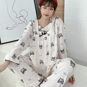 IN Cartoon Sanrio Kuromi Cinnamoroll Pochacco Moterų Pliušinis Pižama Kelnės Pižamos Kawaii Merginos, Pavasarį, Rudenį Mielas Homewear Rinkinys