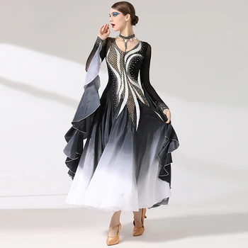 Individualų Aukštos Kokybės Modernių Šokių Suknelė Ilgomis Rankovėmis Sportinių Šokių Suknelė Moterims Valsas Kostiumas