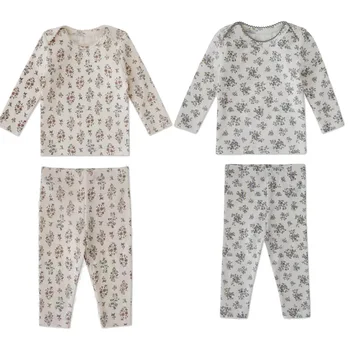 Ins Vaikas Base T-shirt Nustatyti 2021Lou Vaikų Spausdinti Homewear Kūdikių Spausdinti Pižama Nustatyti ilgomis rankovėmis Gėlių, T-marškinėliai, Kelnės