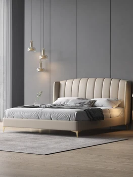 Italijos prabangių minimalistinio oda lova, miegamojo, 2m didelis lova high-end atmosfera saugojimo dvigulė lova modernus paprastumas