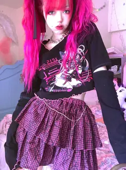 Japonų Dizainas, Raudonas Vynas pledas Sijonas Karšta Mergina Punk Saldus Lolita Tortas Mini Sijonas 2020 Moterys Vasarą Jupe