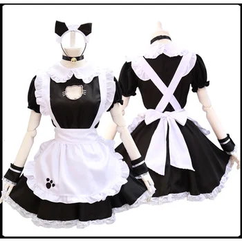 Juoda Cute Kačių Lolita Tarnaitė Dress Kostiumai Cosplay Kostiumas Mergaitėms Moteris Padavėja Tarnaitė Šalies Scenos Kostiumai
