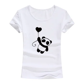 Juokinga Panda Atspausdinta Marškinėliai Moterims Vasaros Mados Medvilnės O-Kaklo Viršūnes Teees Lady Mergaitė Cute Gyvūnų Apranga Camiseta