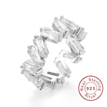 Karšto Stiliaus 925 Sterling silver square balta brangakmenio Vestuvinis žiedas Amžinybę Moterų Grupė Krovimas žiedai, Vestuvių papuošalai