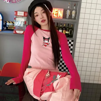 Kawaii Sanriod Anime Hobis Kuromi Cinnamoroll Megzti Ruožas Susiuvimo Spausdinti Apvalios Kaklo Megztinis Draugės