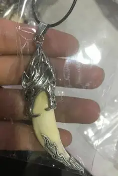 Kinijos antikvariniai sidabro erelis apdaila šernų dantų amuletas pakabukas