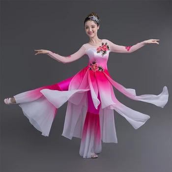 Kinijos hanfu moterų klasikinio šokio kostiumai elegantiškas ventiliatorius šokių nacionalinių šokių kostiumai Yangko drabužiai