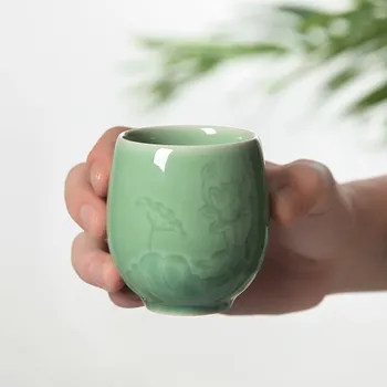 Kinijos Teacup Butas Taurės Mikrobangų krosnelėje ir plauti Indaplovėje 5oz Keraminės Kavos Puodelis Dekoro Lotus Porceliano Drinkware Glazūra Keramikos dirbinius