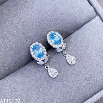 KJJEAXCMY 925 sterlingas sidabro inkrustacijos gamtos mėlynas topazas auskarai naujas populiarus ponios ausies stud paramos bandymas