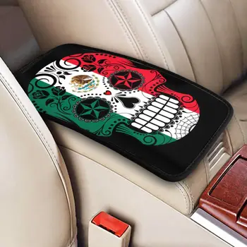Konsolė Apsauginės Pagalvėlės Trinkelėmis Cukraus Kaukolės Su Rožių Ir Vėliavos Meksikos Automobilių Porankiu Padengti Kilimėlis Saugojimo Dėžutės Dangtelį