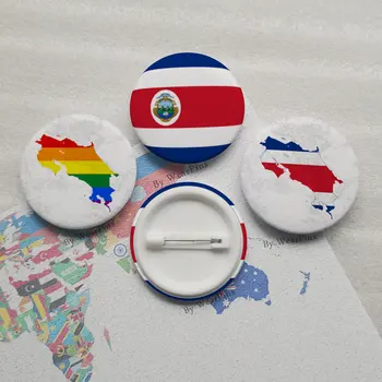 Kosta Rika Vėliavos Žemėlapis Alavo Mygtuką Smeigtukai LGBT Gėjų Vaivorykštės Pasididžiavimas Alavo Mygtuką Ženkliukai