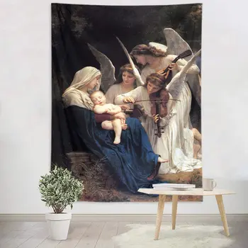 Krikščionių Angelai Žaisti Smuiko Mieguistas Kūdikį Švenčiausiosios Marijos Ginklų Kalėdų Gobelenas