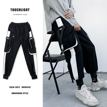 Krovinių Pants Mens Vasarą, Pavasarį Multi Kišenės Juostelės Korėjos Hip-Hop Mados Streetwear Prarasti Haremo Kelnės Vyrų Poilsiu Sweatpants