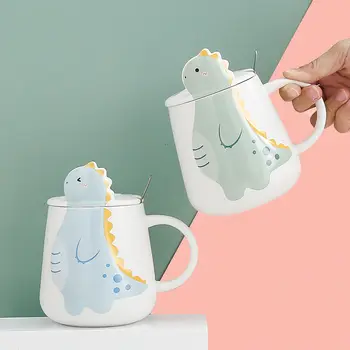 Kūrybos dinozaurų karščiui atsparaus Puodelis animacinių filmų su dangteliu 450ml vaikų taurės office Drinkware taurės dinozaurų kavos keramikos puodelius dovana
