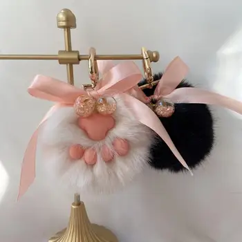 Kūrybos mielas katės letena kailio kamuolys pakabukas mergina rankų imitacija audinės kailio animacinių filmų maišelį pakabukas