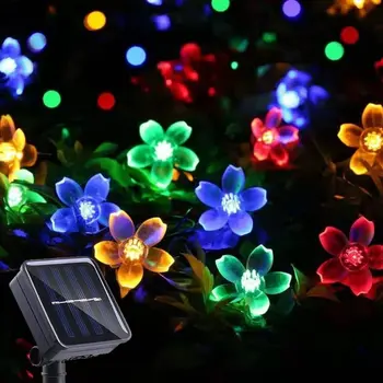 Lauke Vyšnių Žiedų Girlianda Saulės energija Varomas LED String Pasakų Žibintai Kristalų Gėlės Patalpų Vestuvių Kalėdų Dekoro