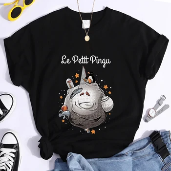 Le Petit Pingvinas Spausdinti Moterų Marškinėlius Atsitiktinis marškinėliai Hipster Drabužius, Juokingi Marškinėliai Lady Yong Mergina Viršuje Tee Y2k Camiseta Lašas Laivas
