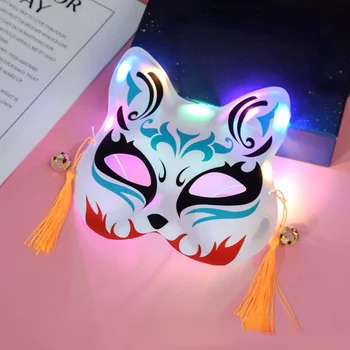 LED lemputės Anime Fox Katės Kaukė Pusę Veido Raudona Vaidmuo Žaisti Gyvūnų Makiažas Kamuolys Šalis Atostogų Dramos Papuošti Velykų