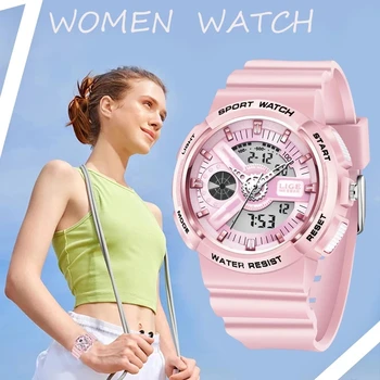 LIGE Top Brand Pink moteriški Laikrodžiai 50M atsparumas Vandeniui Sporto Ponios Laikrodis Kvarcinis Žiūrėti Plaukimo Reloj Mujer Relogio Feminino