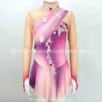 LIUHUO Ledo Dailiojo Čiuožimo Suknelė Moterims Rausvos Gėlės Deimantų Profesinės Konkurencijos Čiuožyklos Dėvėti