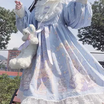 Lolita Dress Kawaii Japonijos 2022 Naujas Susiėmę Cute Lėlės Apykakle Ilgomis Rankovėmis Lolita Angel Spausdinti Op Lolita