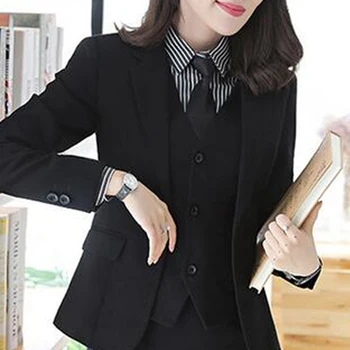 Mados lady kostiumas 3 dalių kostiumą office lady darbo uniforma verslo oficialų kelnės kostiumas juodas kostiumas kostiumas kelnės atsitiktinis striukė, kelnės.