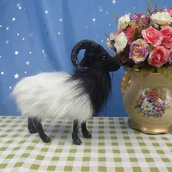 mažas mielas modeliavimas avių žaislas polietileno & kailiai, black&white ožkos lėlės modelio dovana, apie 20x19x10cm 2240