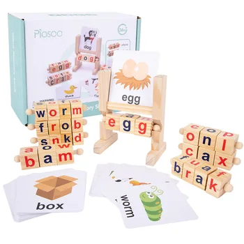 Mediniai Skaityti Blokai Rašybos Žaidimai Sukasi Laišką Įspūdį Akyse Žodžiai Montessori Abėcėlės Mokymosi Žaislas, skirtas Ikimokyklinio amžiaus Vaikams