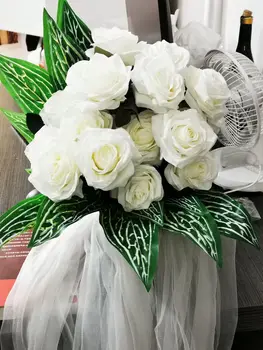 Modeliavimo Šilko Gėlės, Dirbtinių Gėlių Rose White Didelis Nuotakos Puokštės Vestuvių Su Lapų Dekoro Vestuves