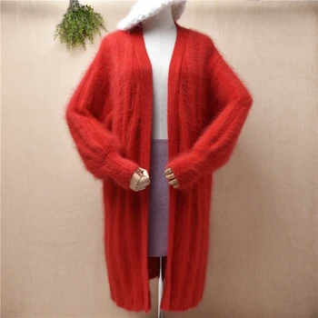 moteriška moteris rudens-žiemos drabužių kalėdų raudoni mink kašmyro megztinių ilgomis rankovėmis dryžuotas ilgas megztinis megztinis mantijos megztinis