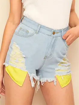 Moterų high street kišenėje kankina džinsinio šortai nauji karšto pardavimo seksualus vasaros vidurio-juosmens kutais kelnes užsienio prekybos kelnės