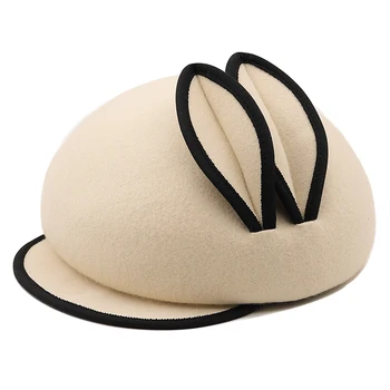 Moterų nekilnojamojo vilnos triušio ausis beretė mielas šiltas dailininko skrybėlę ponios rudenį ir žiemą šiltas moliūgų skrybėlę retro gatvės beanie skrybėlių