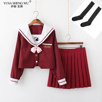 Nauja Raudona JK Vienodas Rudenį, Vasarą Japonijos mokyklines Uniformas vidurinės Mokyklos Mergaičių Sailor Klostuotas Sijonas JK Rinkiniai Cosplay Kostiumas