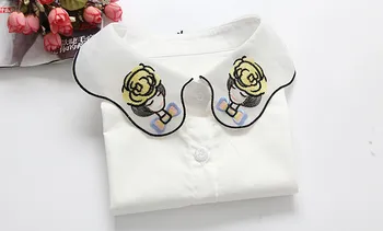 Naujai Dizaino Moterų Balta Nėrinių Gėlių Netikrą Marškinių Apykaklės siuvinėta organza šifono marškinėliai netikrą laukinių moterų apdaila