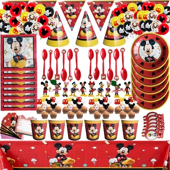 Naujas Disney Mickey Mouse Combo Set Serijos Vienkartiniai Popieriniai Puodeliai Plokštės Šiaudelius Baby Shower Vaikas, Gimtadienio Vystymo Apdailos Reikmenys