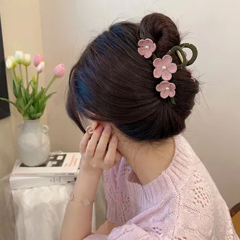 Naujas Korėjos Rožinė Mielas Gėlių Išskirtinį Mezgimo Ryklys Įrašą Plaukų Clips Moterų Galvą Atgal Patraukti Reikmenys, Plaukų Šukuosena