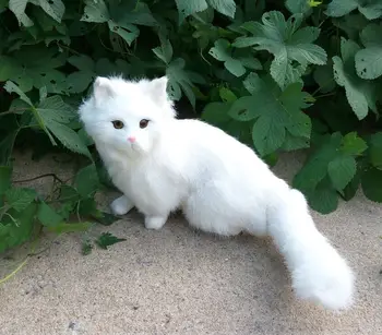 naujas modeliavimo katė žaislas polietileno & kailiai, rankdarbių balta katė modelis dovana, apie 26x28cm 2488