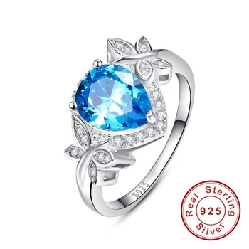 Naujas Vestuvės Vestuvinis Papuošalų 925 Sterling Silver Blue Topazas Žiedas Drugelis Dekoravimui 3.85 Karatų Kriaušės Sumažinti Vandens Lašo Formos