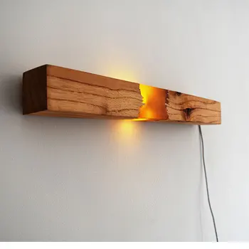 Naujų kūrybinių derva medžio masyvo rankų darbo sieninis žibintas koridoriaus lempa USB power namų puošybai naktį šviesiai Geltonos spalvos, dervos led lampMJ1021