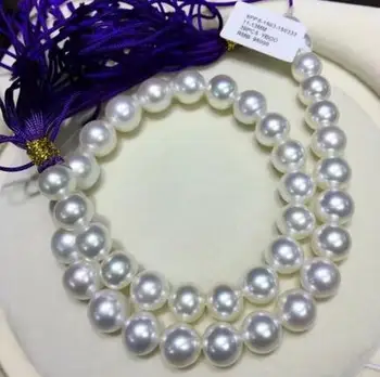 nemokamas pristatymas >>>>noble jewelry klasikinis turas didžiulis 12-kaip 14mm pietų jūros balta perlų vėrinį 14k