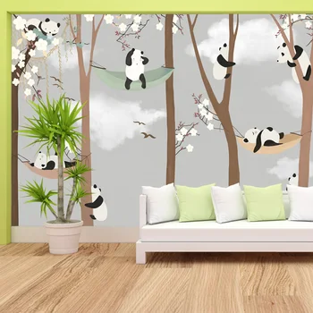 Nuimamas Paprotys Animacinių filmų Panda Gyvūnų Tapetai Kambarį Nuotraukų Siena, Dokumentai Namų Dekoro Freskomis Rolls Fone