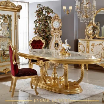 Pagal užsakymą pagaminti prancūzijos teisme, medžio masyvo valgomojo stalai ir kėdės Europos prabangos ilgai valgomasis stalas Baroko valgomojo baldai