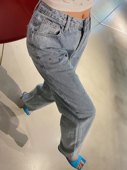 pantalones vaqueros de cintura alta para mujer, C6Jeans rectos holgados de spalva azul, Estilo Derliaus, para novio y Mamá, 2021
