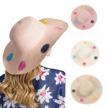 Paplūdimio skrybėlę siuvinėjimo skrybėlę moterų rankinio kablys išsiuvinėti 6 gėlės vasaros saulės kupolas saulės skrybėlę įvairių kibirą skrybėlės