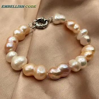 pardavimo bei baroko perlas apyrankės bangle baltas persikas, raudonos spalvos žemės Riešutų moliūgas formos natūralių gėlo vandens perlai